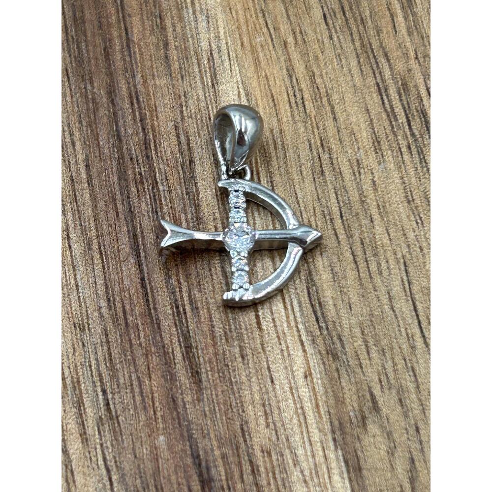 Sterling Silver 925 Sagittarius Bow Arrow Pendant White Stones Zodiac Charm